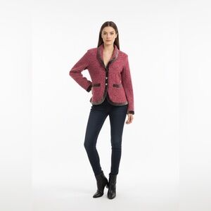 Anthropologie's‎ Vintage Knit Blazer Jacket Velvet Trim Pink Raspberry Medium